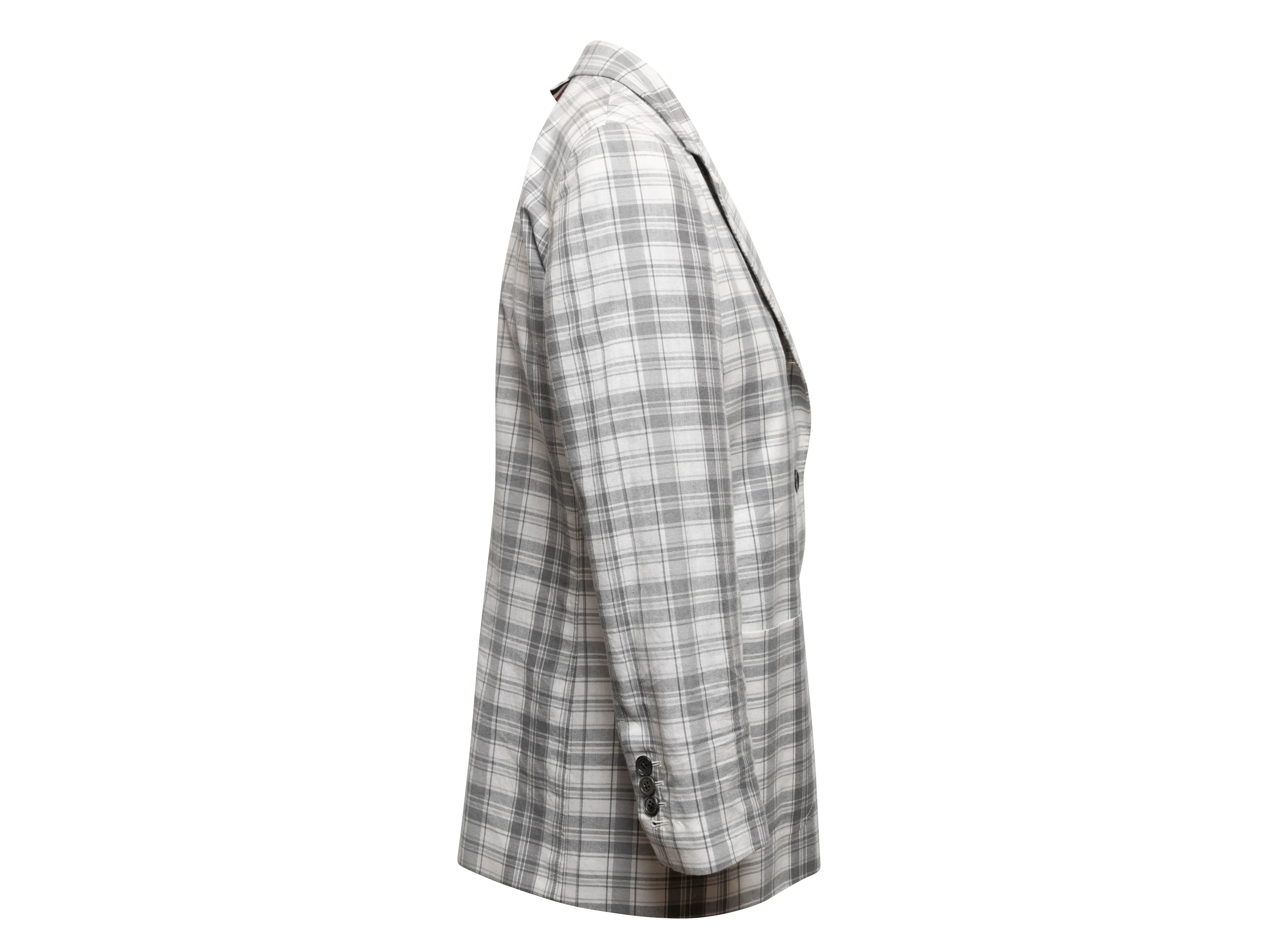 Grey & White Thom Browne Plaid Blazer Size US 2