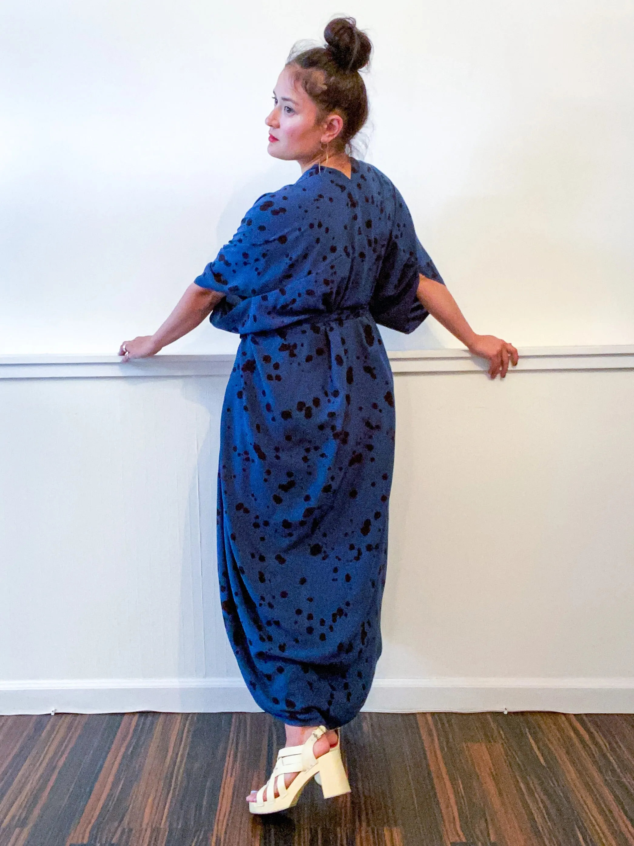 Hand-Dyed High Low Kimono Navy Black Pink Drops