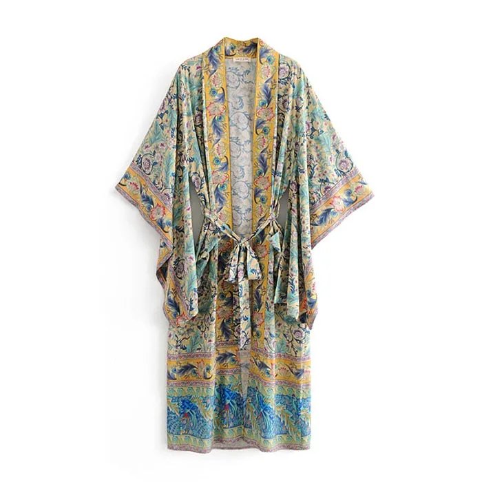 Long Paisley Bohemian Kimono Maxi Dress