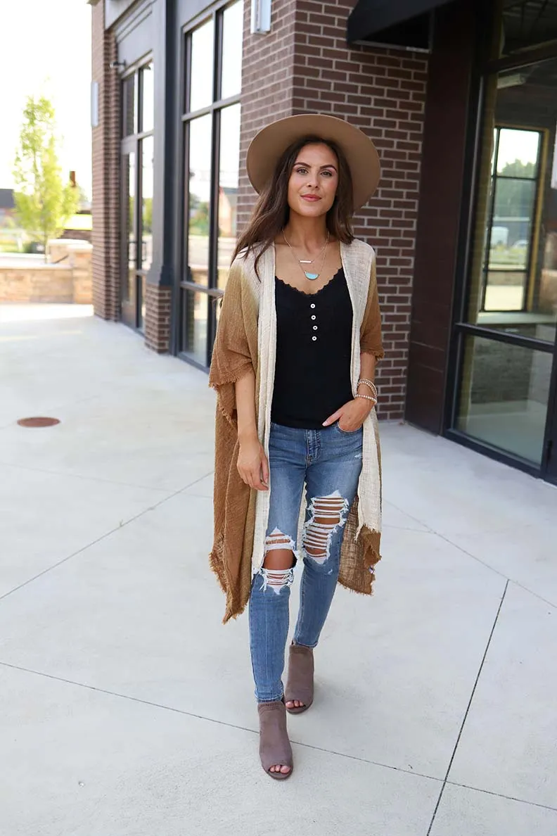 Malina Dip Dyed Ombre' Kimono - Tan