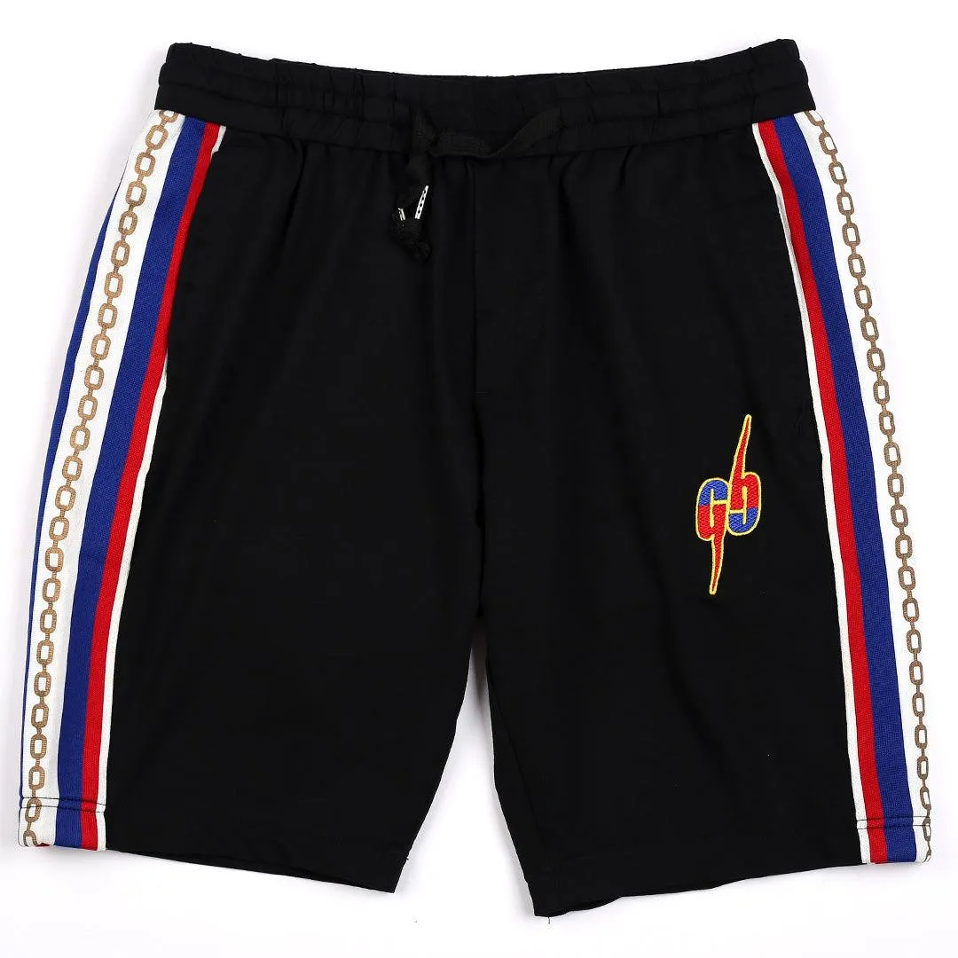Men's  Double G Logo Designed Organic Cotton Blend Drawstrings Short - Black