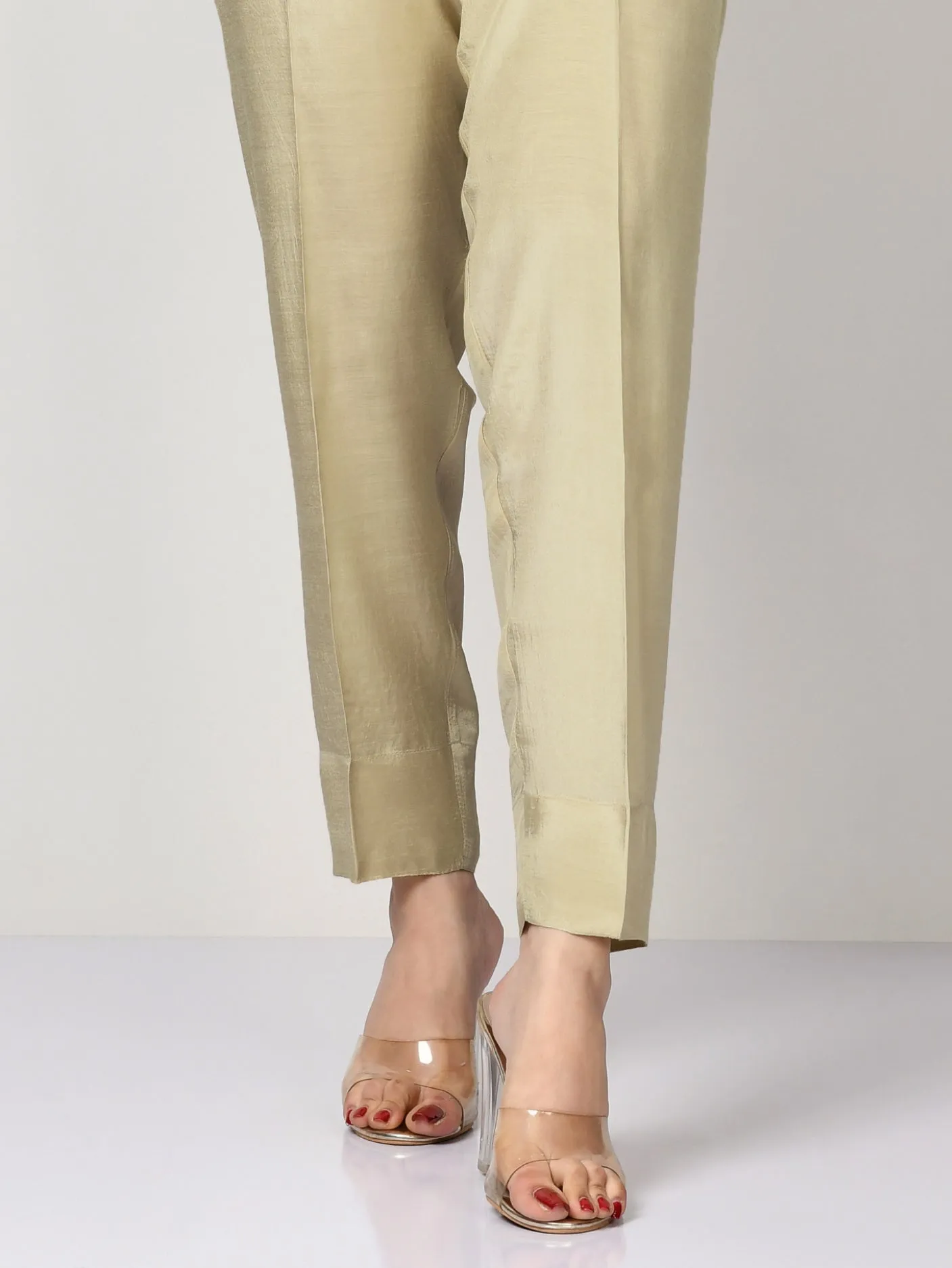 Silk Straight Trouser - Dark Beige