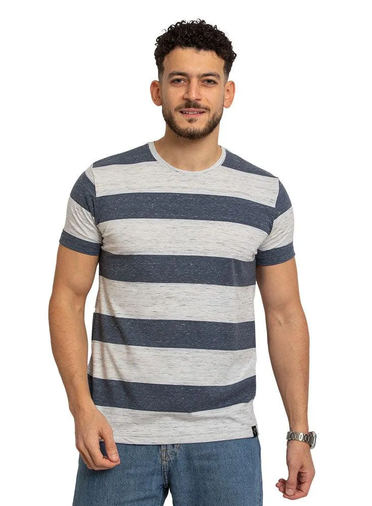 W-M.Blue Striped Round T-shirt